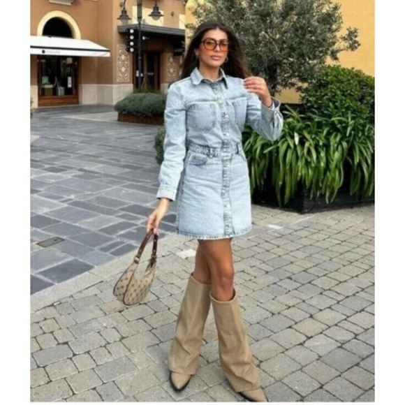ZARA Z1975 DENIM MINI DRESS Size XS - Picture 1 of 13